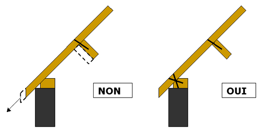 Défaut d'assemblage bois / bois d'une charpente bois exposée aux intempéries