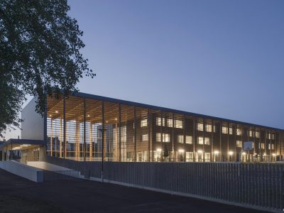 Collège Racine Saint-Brieuc murs et planchers en CLT, charpente en bois lamellé